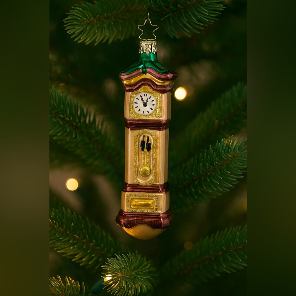 Vtg Hand-Painted Glass Grandfather Clock Christmas Ornament Holiday Tree Décor
